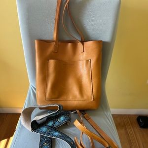 Buttery Soft Portland Leather Crossbody tote with Extra Super Cute Blue Strap